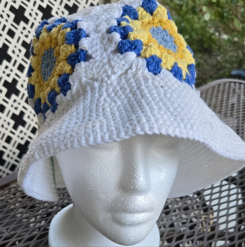 Hand Knit Floral Crochet Bucket Hat